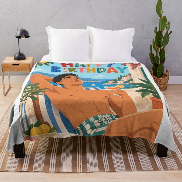 Item preview, Happy Birthday Shirtless Man with Mediterranean Coast, Sunshine and Summer Relaxation designed and sold by StampMyPassport.