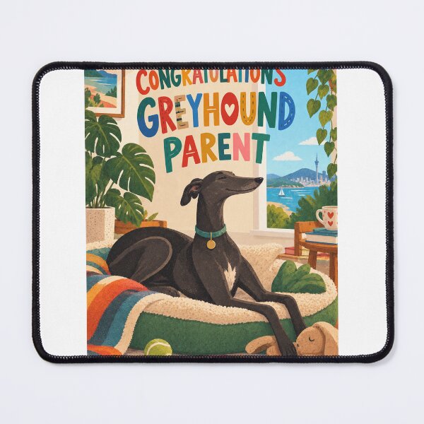 Item preview, Congratulations Greyhound Parent with Black Hound and Coastal Home designed and sold by StampMyPassport.