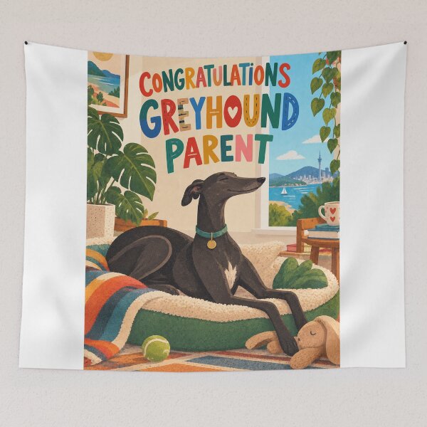 Item preview, Congratulations Greyhound Parent with Black Hound and Coastal Home designed and sold by StampMyPassport.
