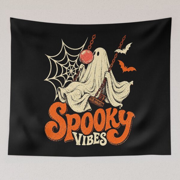 Item preview, Spooky Vibes Cute Ghost On Swing With Lollipop Vintage Halloween designed and sold by Dolbalika.