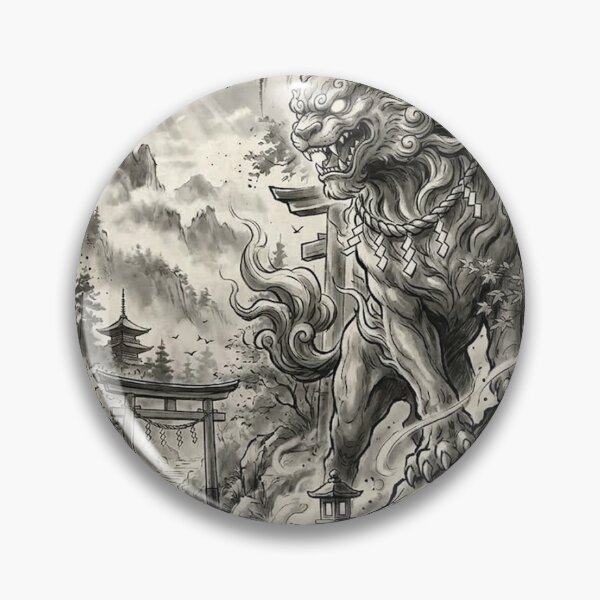 Item preview, Japanese Komainu Guardian Spirit - Sumi-e Ink Art designed and sold by iris-festival.