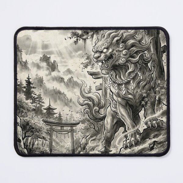 Item preview, Japanese Komainu Guardian Spirit - Sumi-e Ink Art designed and sold by iris-festival.