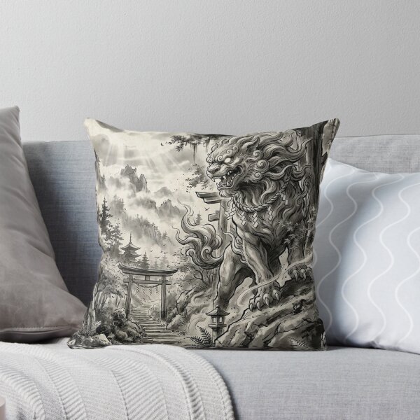Item preview, Japanese Komainu Guardian Spirit - Sumi-e Ink Art designed and sold by iris-festival.