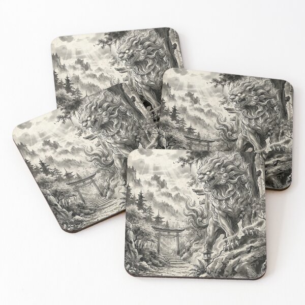 Item preview, Japanese Komainu Guardian Spirit - Sumi-e Ink Art designed and sold by iris-festival.
