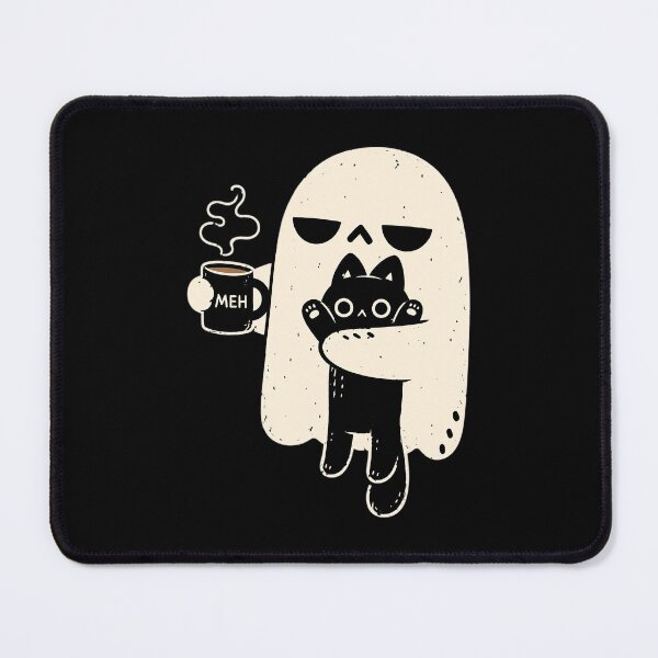Item preview, Meh Ghost Holding Black Cat Drinking Coffee Funny Halloween designed and sold by Dolbalika.