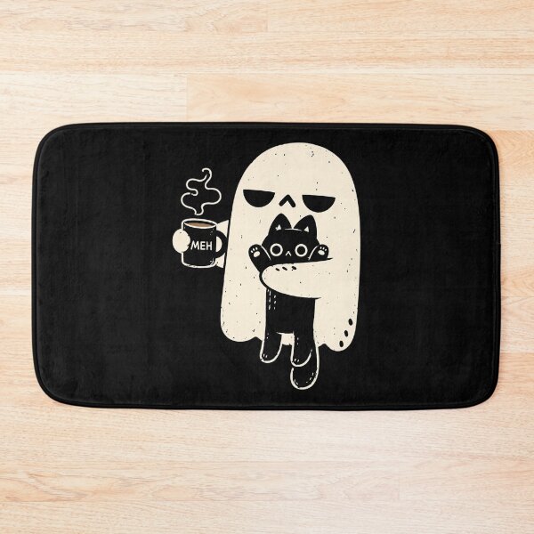 Item preview, Meh Ghost Holding Black Cat Drinking Coffee Funny Halloween designed and sold by Dolbalika.