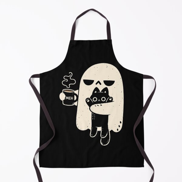Item preview, Meh Ghost Holding Black Cat Drinking Coffee Funny Halloween designed and sold by Dolbalika.