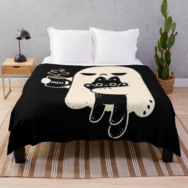 Item preview, Meh Ghost Holding Black Cat Drinking Coffee Funny Halloween designed and sold by Dolbalika.