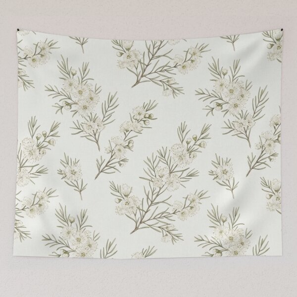 Item preview,  Minimalist White Waxflower & Olive Twig Pattern designed and sold by Studio BC.