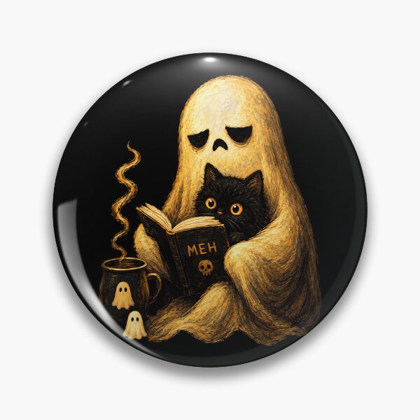 Item preview, Meh Ghost Reading Book With Black Cat Coffee Halloween designed and sold by Dolbalika.