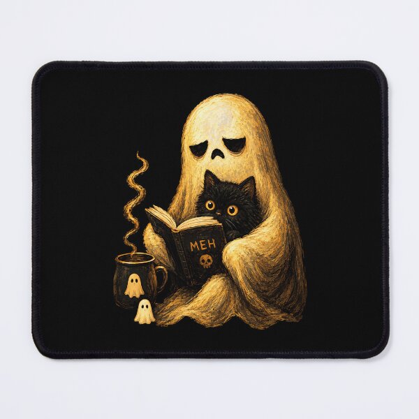 Item preview, Meh Ghost Reading Book With Black Cat Coffee Halloween designed and sold by Dolbalika.