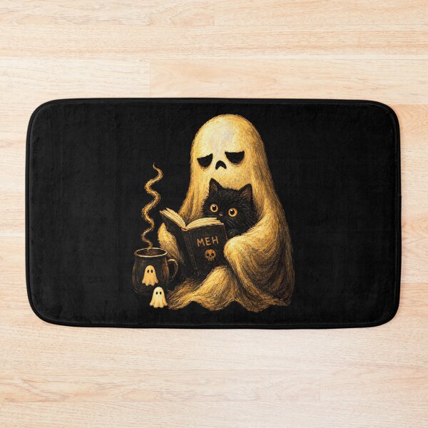 Item preview, Meh Ghost Reading Book With Black Cat Coffee Halloween designed and sold by Dolbalika.