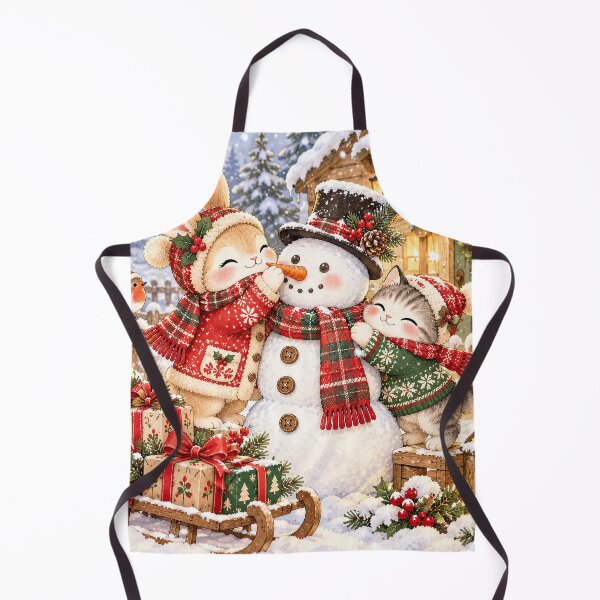 Item preview, Cute Bunny and Cat Christmas Snowman designed and sold by BunnyBumb.