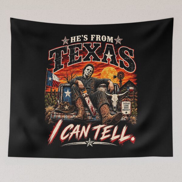 Item preview, Hes From Texas I Can Tell Michael Myers Chainsaw Halloween designed and sold by Dolbalika.