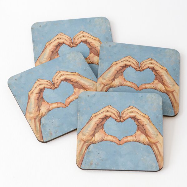 Item preview, Male hands forming the classic heart shape sign against a soft blue background. designed and sold by Ponted.
