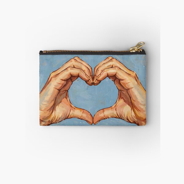 Item preview, Male hands forming the classic heart shape sign against a soft blue background. designed and sold by Ponted.