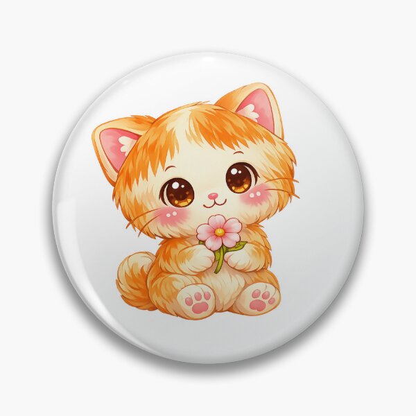 Item preview, Kawaii Cat with Flower – Cute Pastel Chibi Kitten designed and sold by Sommium .