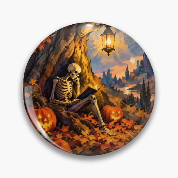 Item preview, Cozy Skeleton Reading Book Under Autumn Tree Halloween Art designed and sold by GrinGalore.