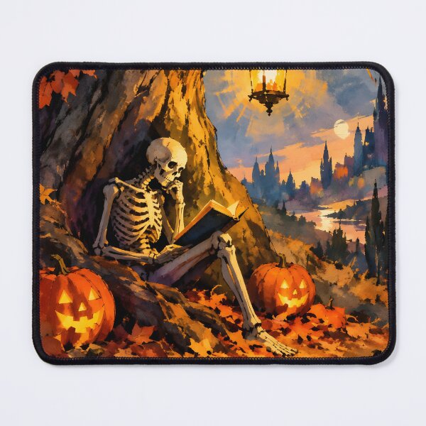 Item preview, Cozy Skeleton Reading Book Under Autumn Tree Halloween Art designed and sold by GrinGalore.
