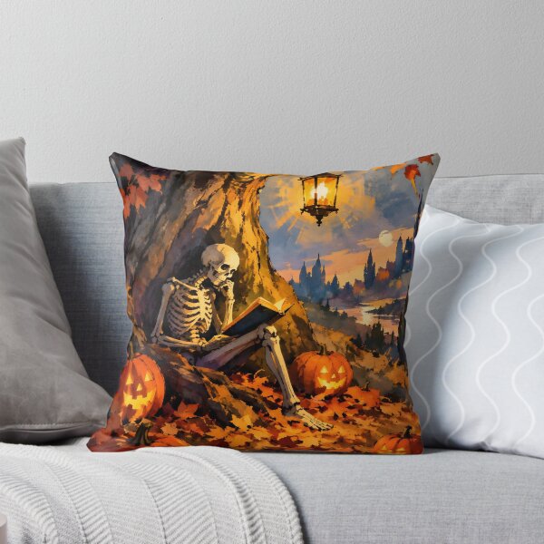 Item preview, Cozy Skeleton Reading Book Under Autumn Tree Halloween Art designed and sold by GrinGalore.
