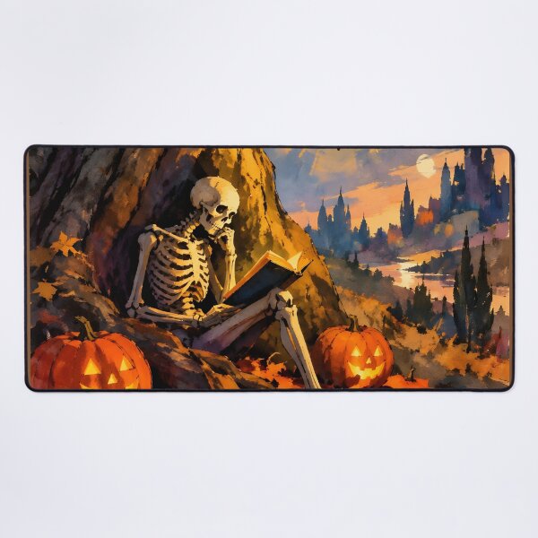 Item preview, Cozy Skeleton Reading Book Under Autumn Tree Halloween Art designed and sold by GrinGalore.