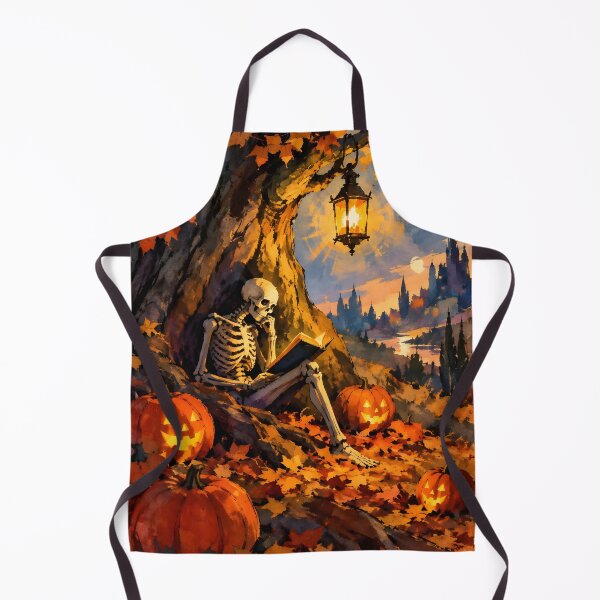Item preview, Cozy Skeleton Reading Book Under Autumn Tree Halloween Art designed and sold by GrinGalore.