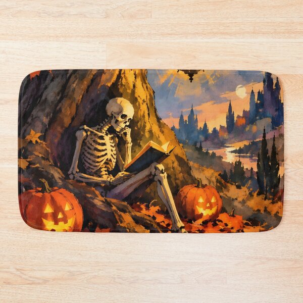 Item preview, Cozy Skeleton Reading Book Under Autumn Tree Halloween Art designed and sold by GrinGalore.