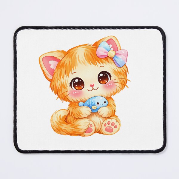 Item preview, Kawaii Cat with Fish Toy – Cute Pastel Chibi Kitten designed and sold by Sommium .
