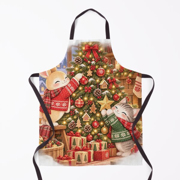 Item preview, Cute Bunny and Cat Decorating Christmas Tree designed and sold by BunnyBumb.