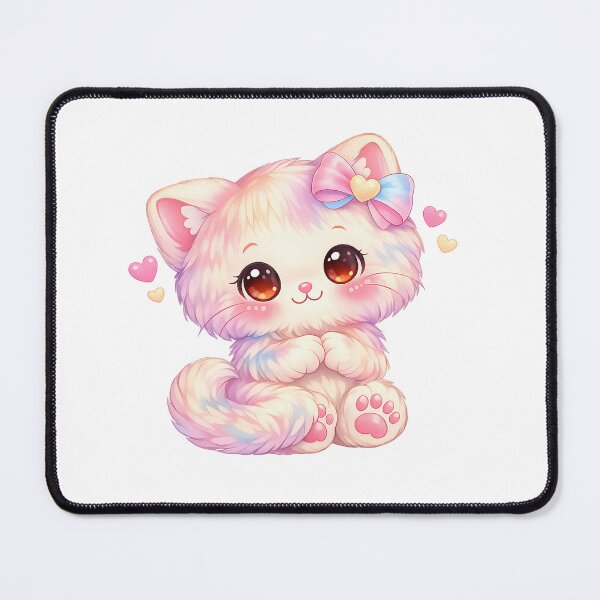 Item preview, Pastel Kawaii Cat – Cute Pink Chibi Kitten with Bow & Hearts designed and sold by Sommium .