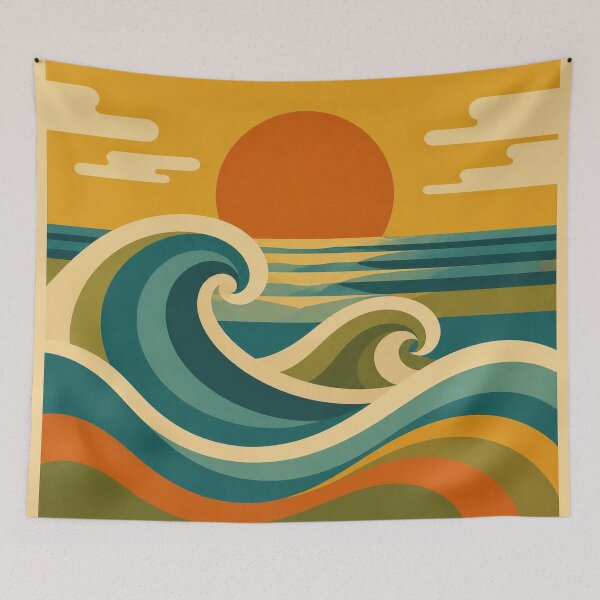 Item preview, Retro Ocean Waves Mid Century Sunset designed and sold by EpicGear085.