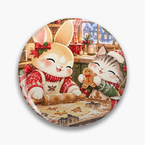 Item preview, Cute Bunny and Cat Baking Christmas Cookies designed and sold by BunnyBumb.