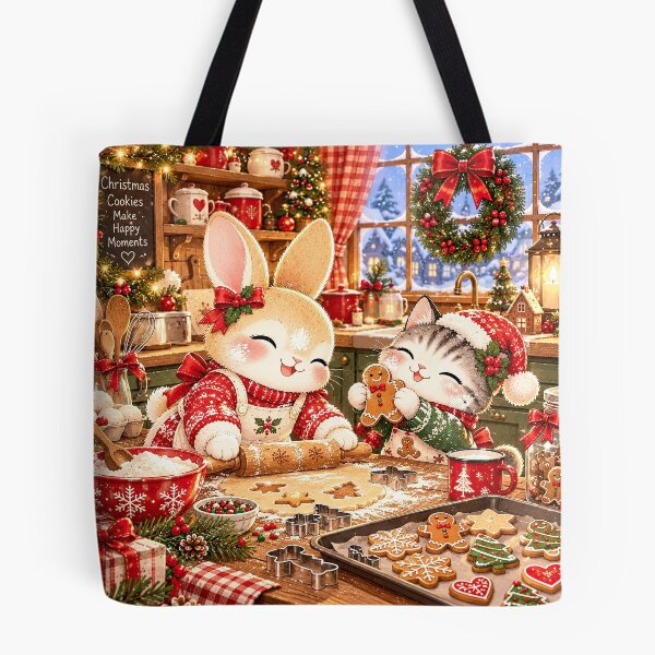 Item preview, Cute Bunny and Cat Baking Christmas Cookies designed and sold by BunnyBumb.
