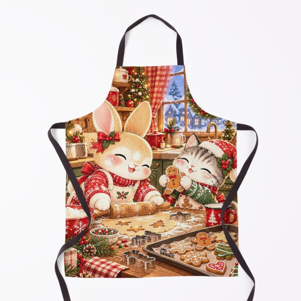 Item preview, Cute Bunny and Cat Baking Christmas Cookies designed and sold by BunnyBumb.