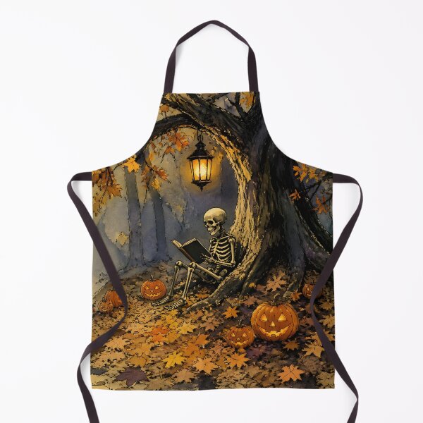 Item preview, Cozy Skeleton Reading Book in Autumn Forest Halloween Art designed and sold by GrinGalore.