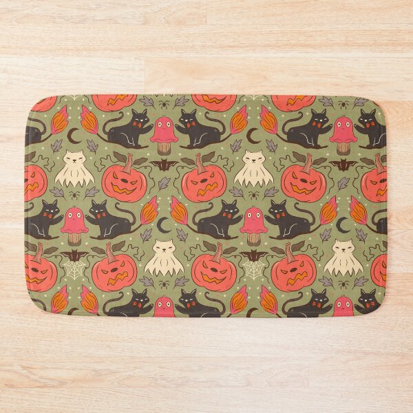 Item preview, Spooky Cute Haunted Halloween Black Cats Witchy Ghosts Bats Creepy Pumpkins Green designed and sold by Prajakta  Rao.