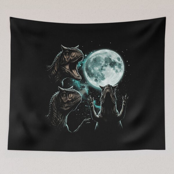 Item preview, Three Carnotaurus Dinosaurs Beneath a Full Moon designed and sold by TadeoNivar.