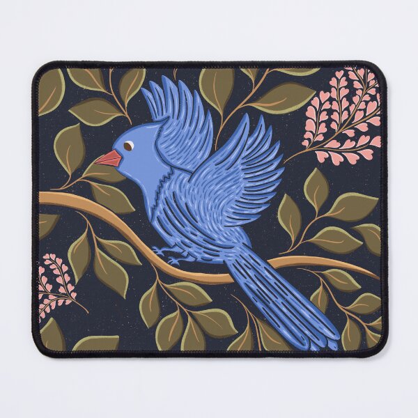 Item preview, Blue jay art // bluejays bird // blue jay bird // Midnight Blue Birds and Pink Heart Blossoms Botanical designed and sold by DColourMuse.