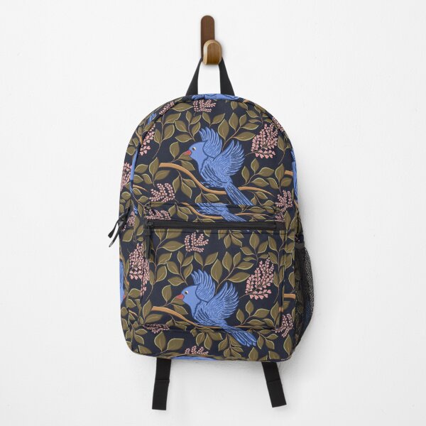 Item preview, Blue jay art // bluejays bird // blue jay bird // Midnight Blue Birds and Pink Heart Blossoms Botanical designed and sold by DColourMuse.