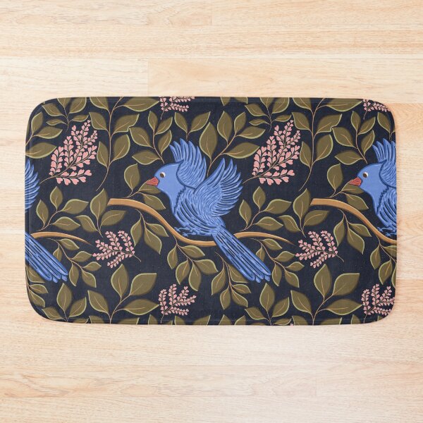Item preview, Blue jay art // bluejays bird // blue jay bird // Midnight Blue Birds and Pink Heart Blossoms Botanical designed and sold by DColourMuse.