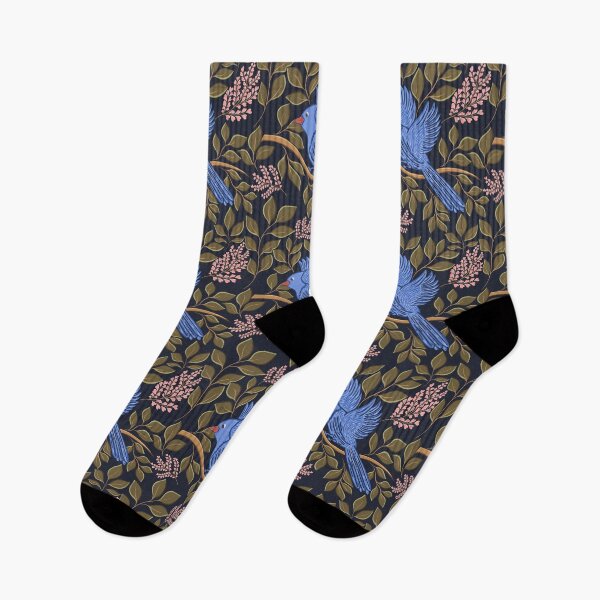 Item preview, Blue jay art // bluejays bird // blue jay bird // Midnight Blue Birds and Pink Heart Blossoms Botanical designed and sold by DColourMuse.