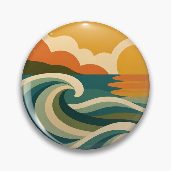 Item preview, Retro Ocean Waves Sunset Mid Century Seascape designed and sold by EpicGear085.