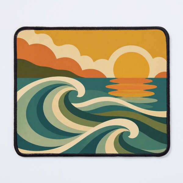 Item preview, Retro Ocean Waves Sunset Mid Century Seascape designed and sold by EpicGear085.