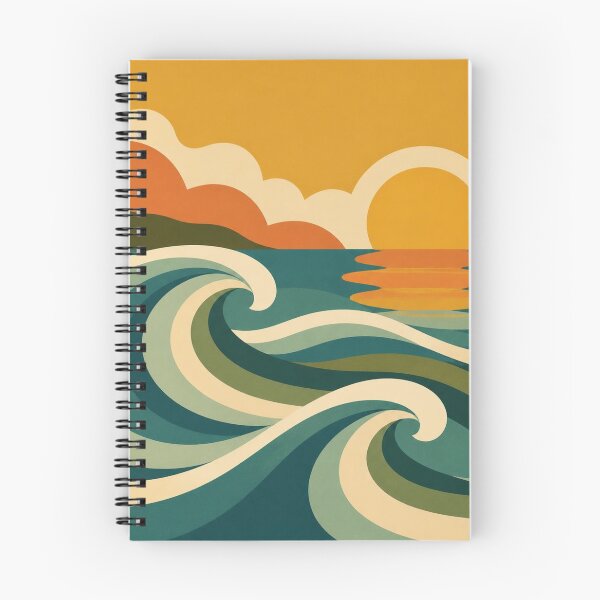 Item preview, Retro Ocean Waves Sunset Mid Century Seascape designed and sold by EpicGear085.