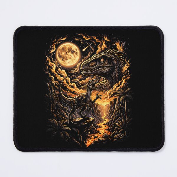 Item preview, Velociraptor Above a Lava Canyon and Moon designed and sold by TadeoNivar.