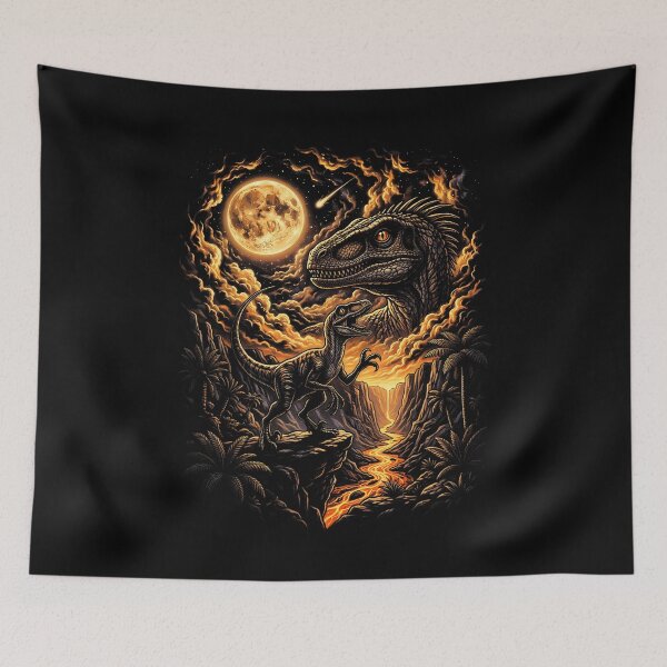Item preview, Velociraptor sobre un cañón de lava y la luna designed and sold by TadeoNivar.