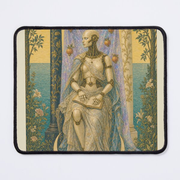 Item preview, The High Priestess Tarot Card - Aurora Cyber Renaissance Art Print designed and sold by DMarquiseArt.