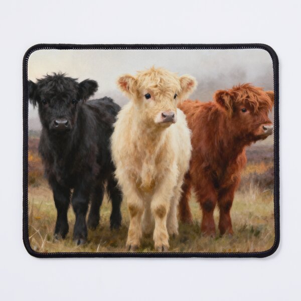 Item preview, Three Highland Calves Painting, Scottish Farm Animal Autumn Countryside Wall Art designed and sold by QuietCanvasArtworks.
