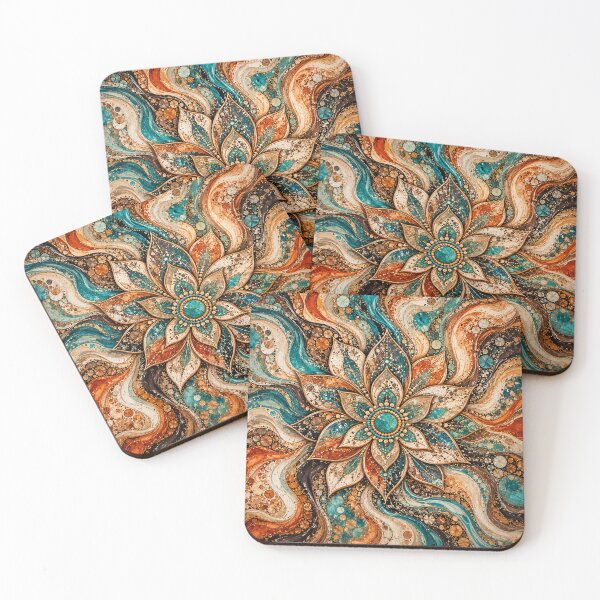 Item preview, Boho Turquoise Mandala Abstract – Teal Copper & Terracotta Flow Art designed and sold by AnimalAirtistry.