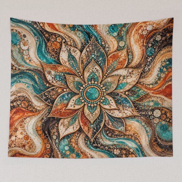 Item preview, Boho Turquoise Mandala Abstract – Teal Copper & Terracotta Flow Art designed and sold by AnimalAirtistry.